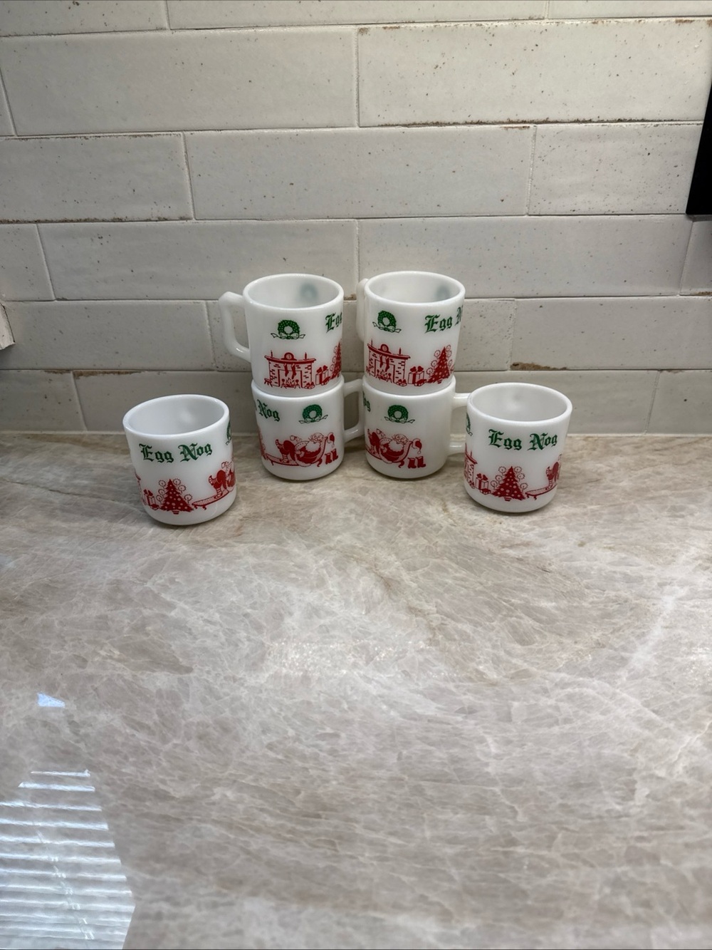 Hazel Atlas Christmas Vintage Eggnog Cups Mugs 6